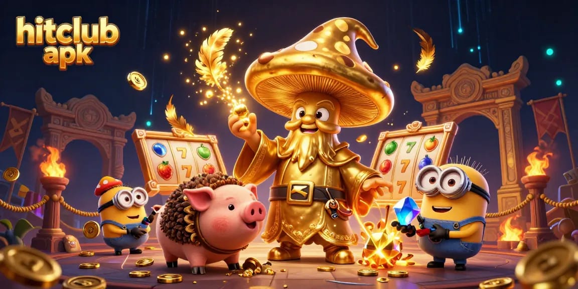 Experience the thrill of hitclub apk with golden slot reels and enchanting characters in this dynamic scene.