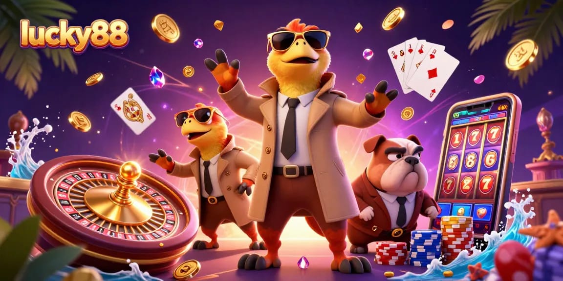 Engage in thrilling gaming adventures at lucky88, featuring raptors in a trench coat entering a VIP casino.