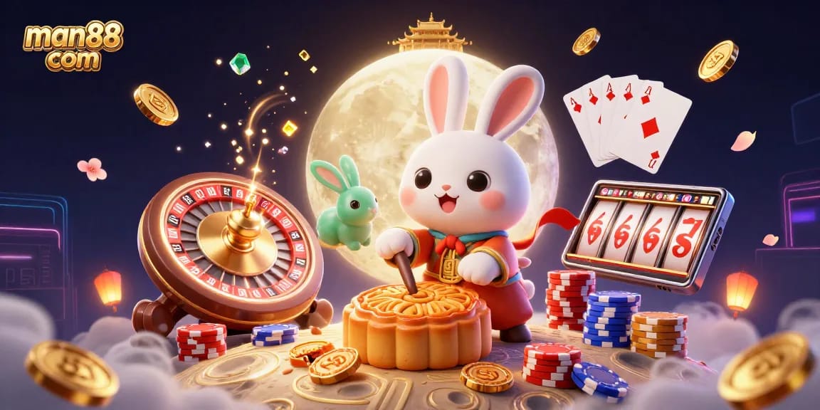 Engage with man88 com to discover an exquisite 3D lunar casino illustration featuring playful characters and dynamic gaming elements