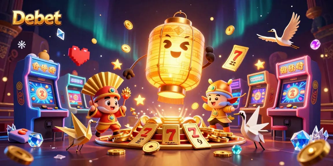 Bet on luck with Debet at a vibrant casino scene full of golden elements and excitement.