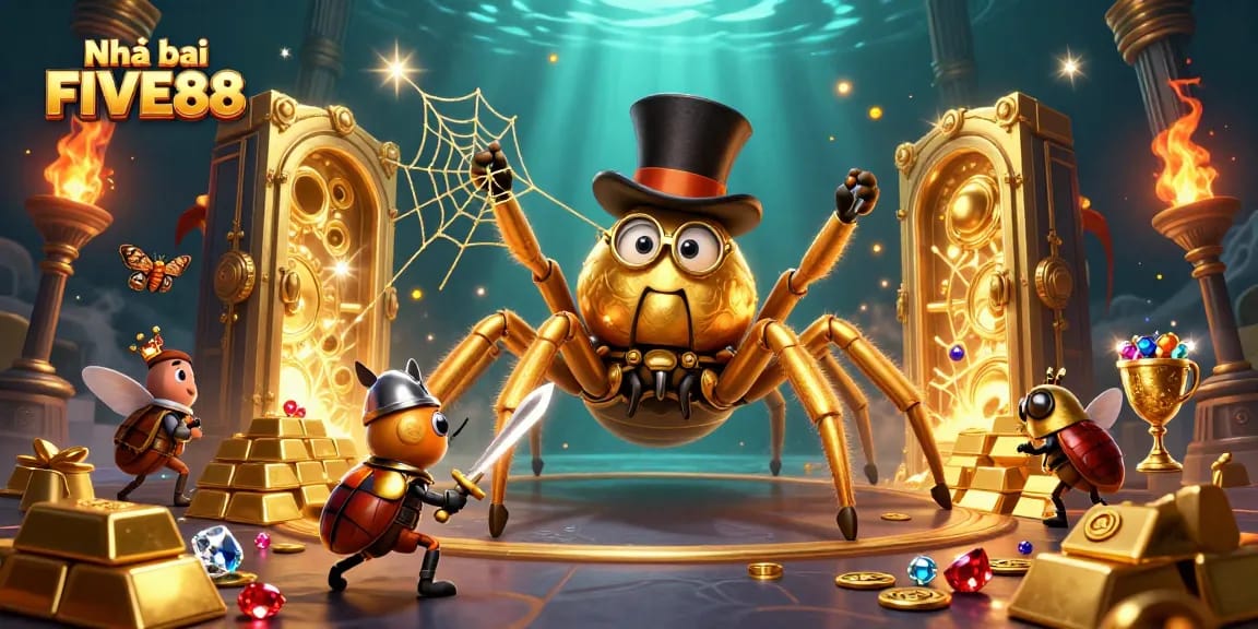 Experience thrilling gaming action at Nhà cái FIVE88 with vibrant 3D casino characters and treasure!