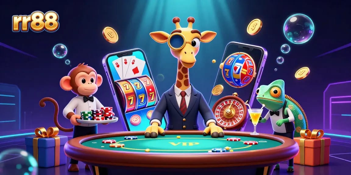 Experience thrilling gaming action at rr88 with a lush scene of casino delights and gambling excitement.