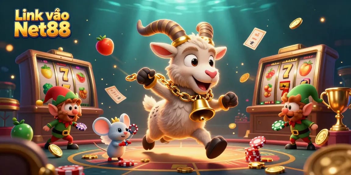 Engage in thrilling gameplay at Link vào Net88 with spinning slot reels and festive characters.