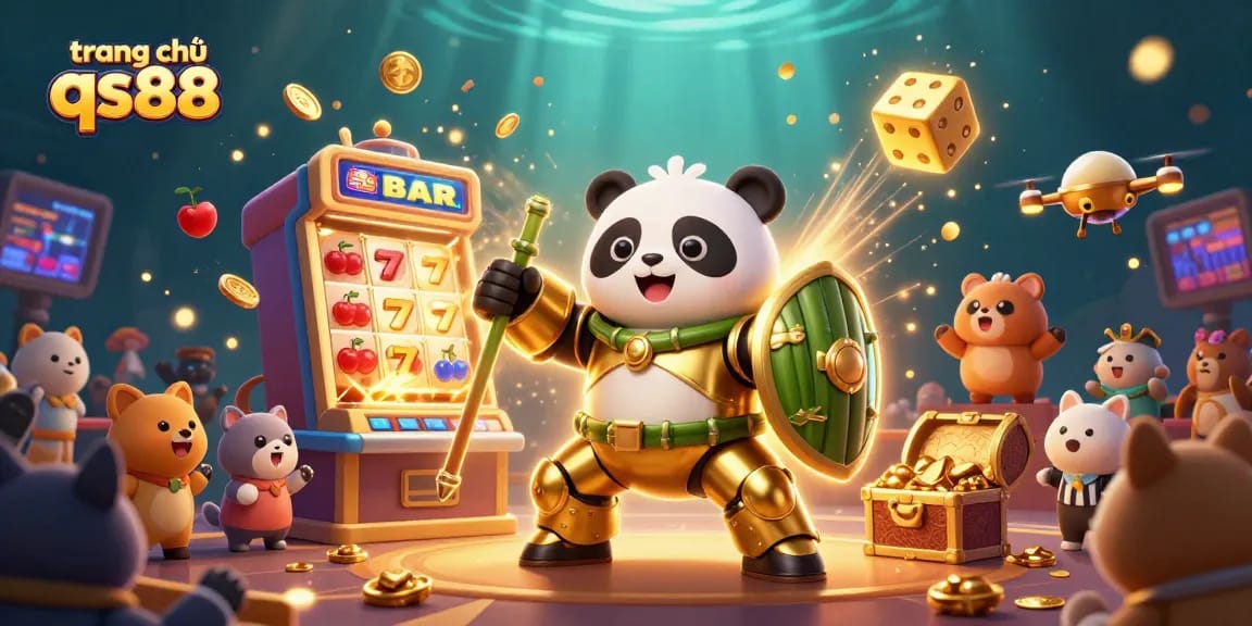 trang chủ qs88 thể hiện một công viên casino sôi động cùng với các yếu tố trò chơi hấp dẫn