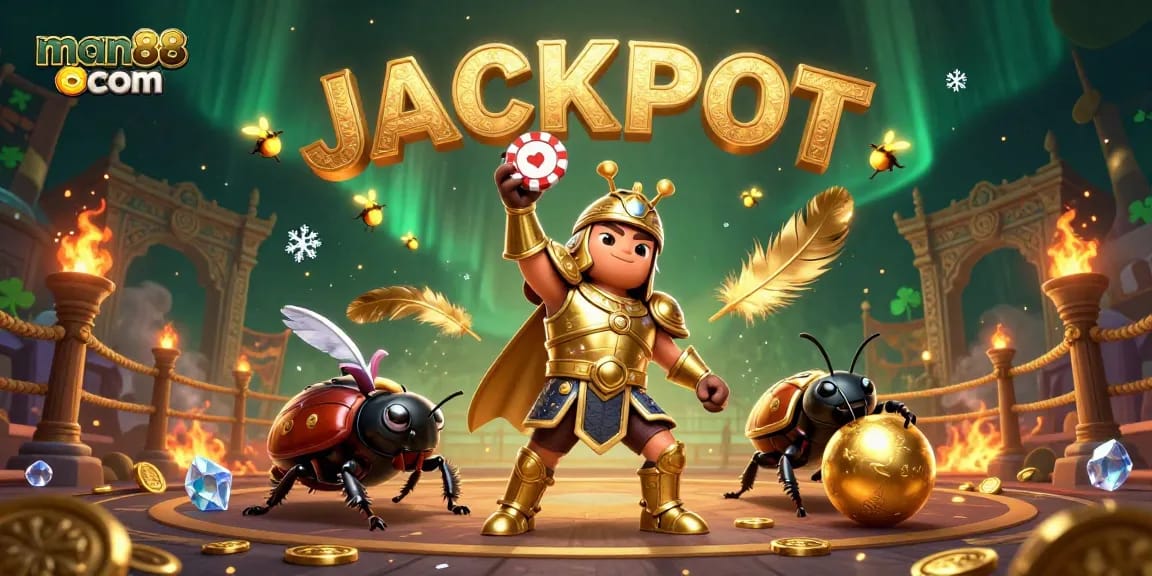 Experience thrilling jackpots at man88 com with vibrant 3D casino artwork showcasing victory.