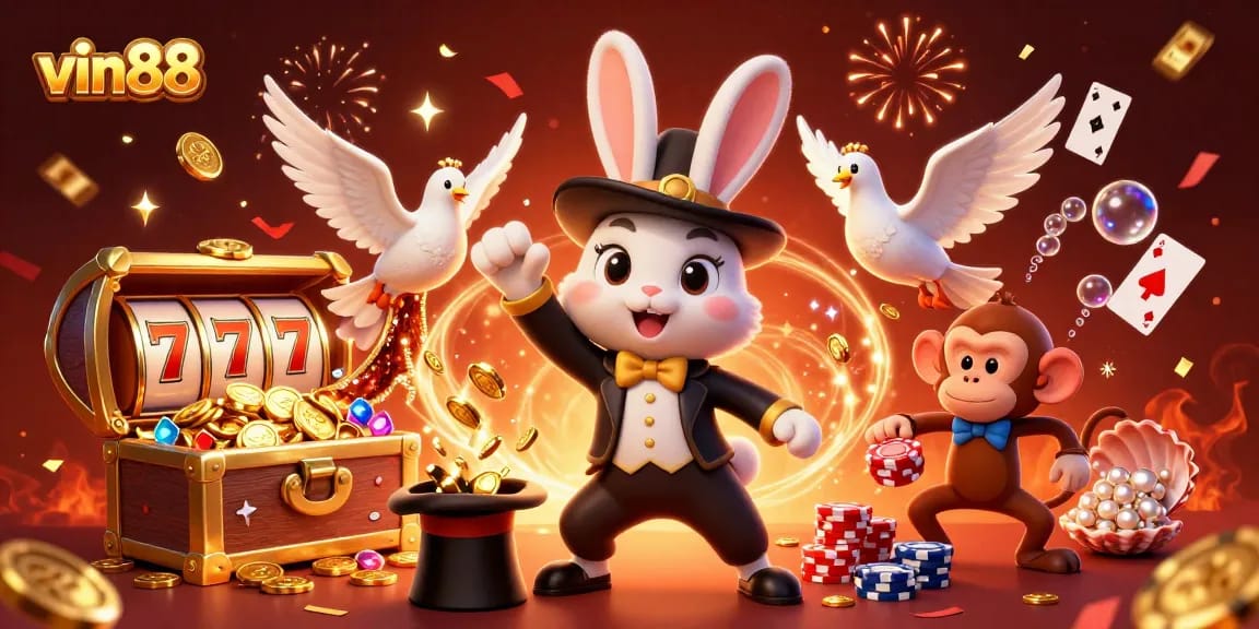 Experience magical wins with vin88: a captivating casino scene featuring vibrant characters and gaming elements.