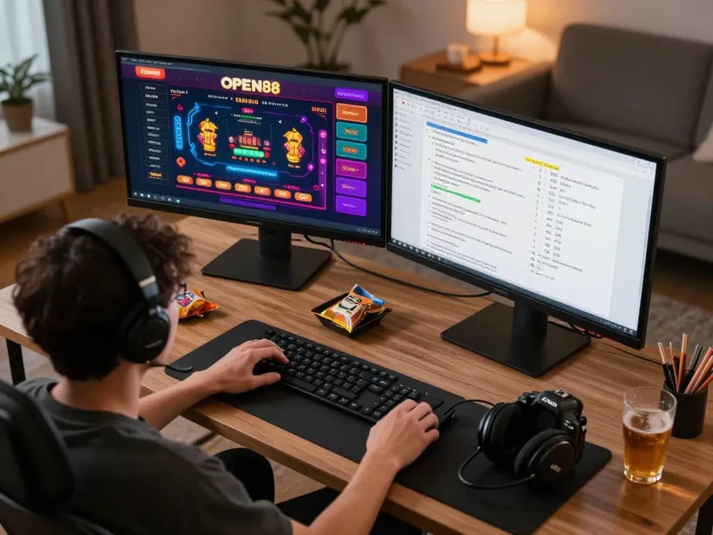 Engaging in strategic gameplay on open88's online casino interface while managing bets and notes.