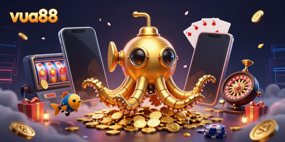 Experience the excitement of gambling with vua88's vibrant casino illustration, showcasing dynamic game elements.