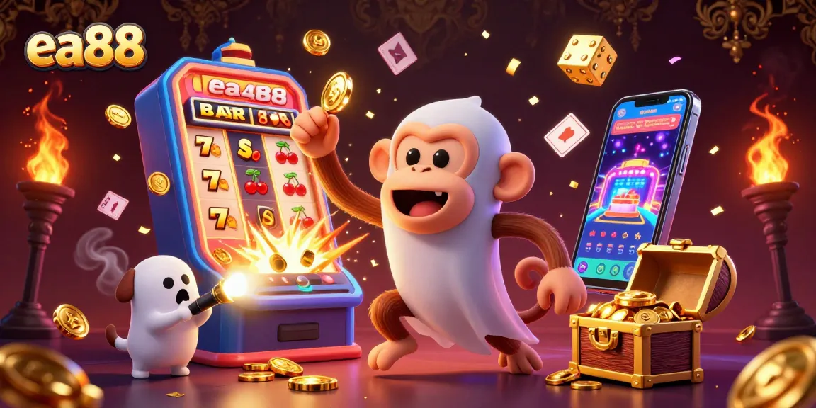 Play and win at ea88 with a vibrant illustration showcasing an engaging casino atmosphere and exciting gaming elements.