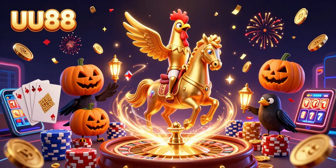 Experience exhilarating wins at uu88 with a vibrant casino scene featuring golden rooster characters and dynamic gaming elements.
