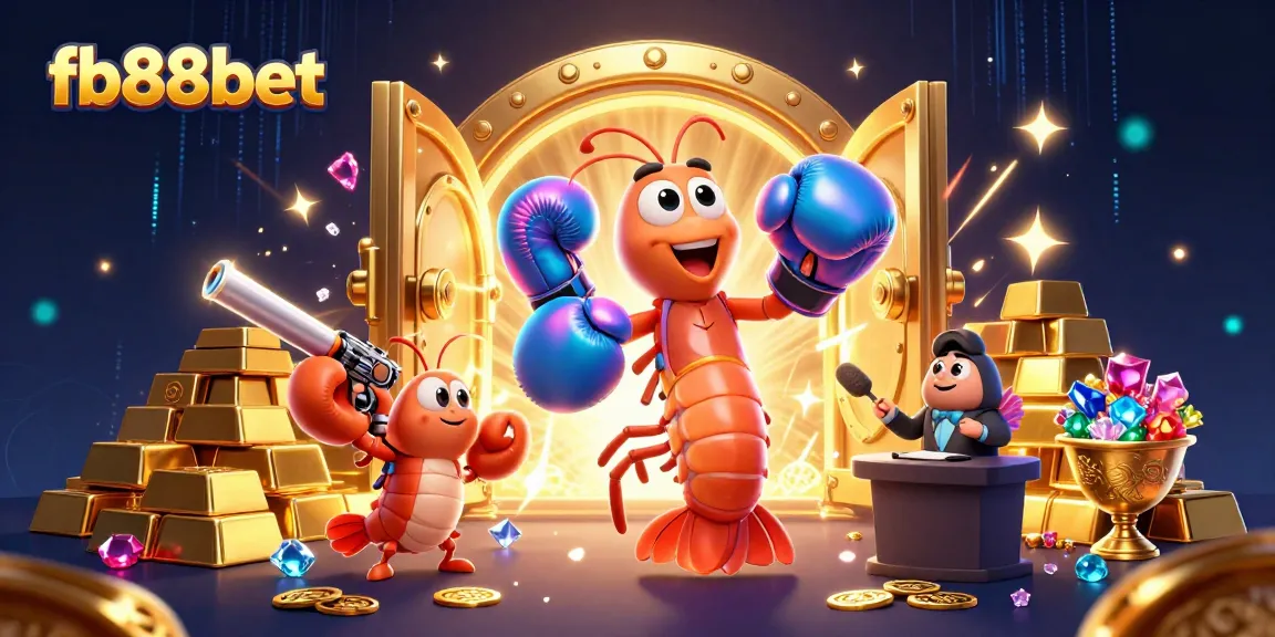Win big with fb88bet at this vibrant 3D casino scene featuring cartoon shrimp heroes.