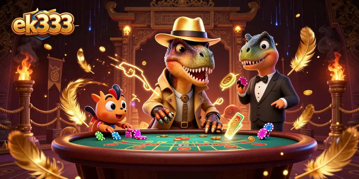 Engage with the thrill of ek333 through a vibrant casino scene featuring cartoon characters and exciting elements.