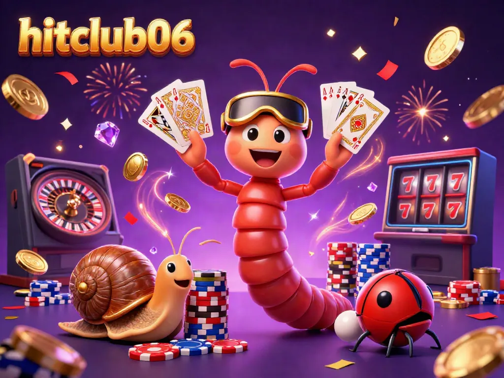 Experience the excitement of hitclub06 with characters in a vibrant casino scene filled with games and fun.
