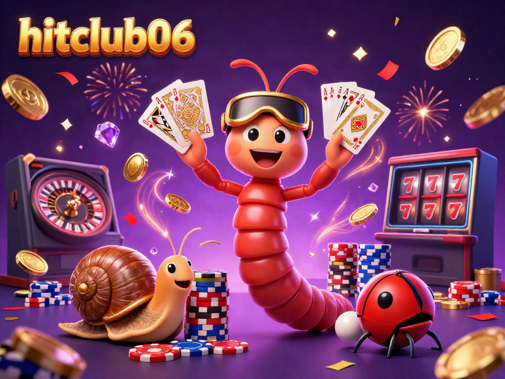 Experience the excitement of hitclub06 with characters in a vibrant casino scene filled with games and fun.