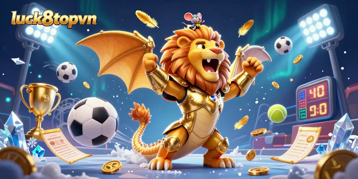 Bet and win at luck8topvn with dynamic sports elements and a triumphant chimera in action.