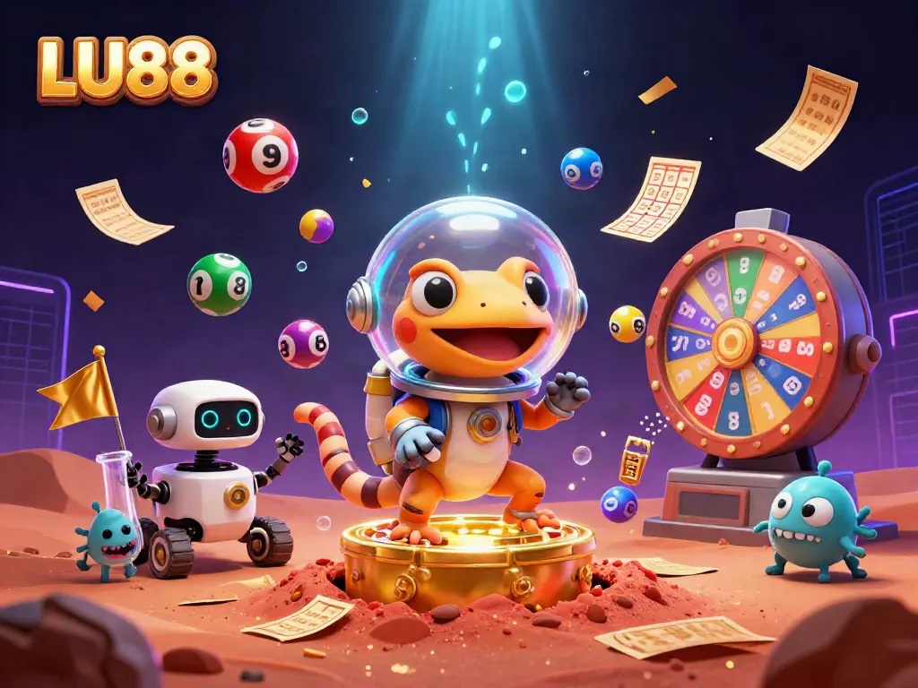 LU88 casino excitement comes alive as Martian gecko discovers a hidden treasure trove of gold.
