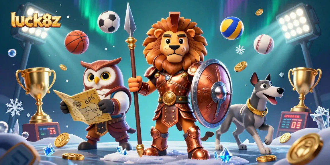 Join the exciting action at luck8z with a 3D Spartan lion, owl strategist, and greyhound messenger in a sports betting scene.