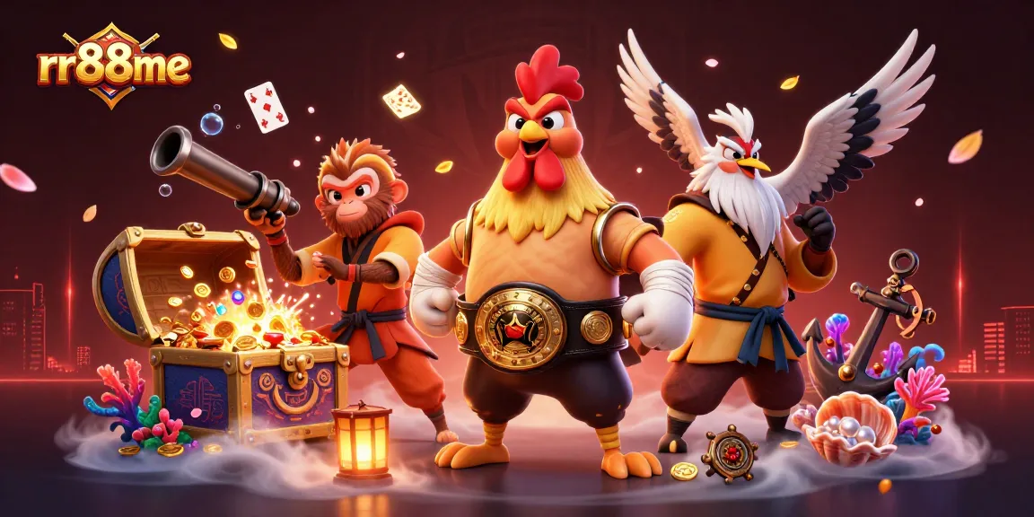 Spin to win with rr88me in a vibrant casino adventure featuring unique characters and treasure elements.