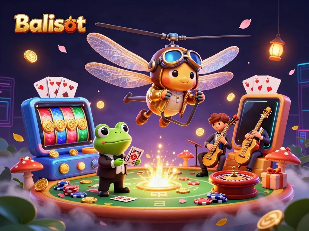 Experience the thrill of gaming action at Balislot with vivid 3D illustrations of casino adventures.