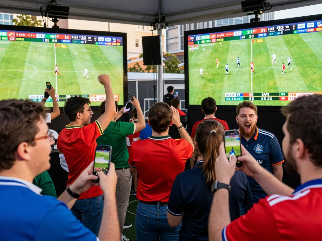 luongson tv fans placing live sports bets excitedly during an outdoor event
