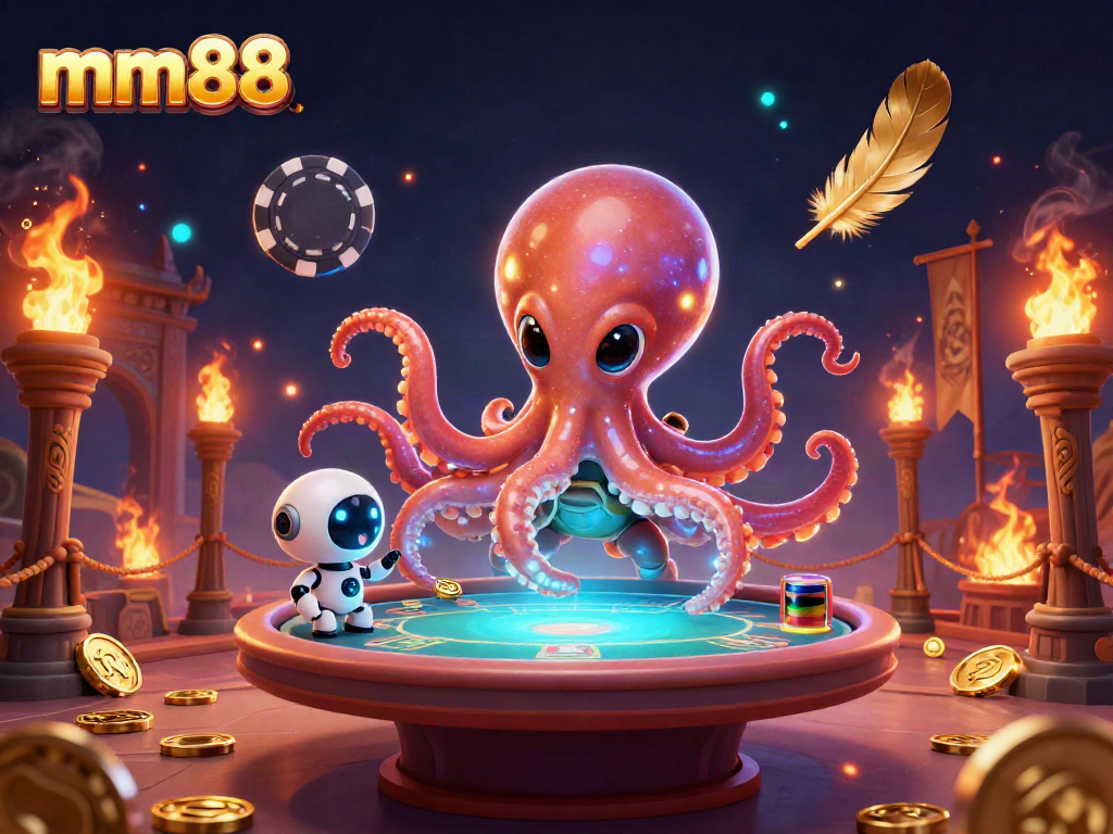 Play poker with mm88 as the alien octopus deftly manages the game in a thrilling cosmic casino.