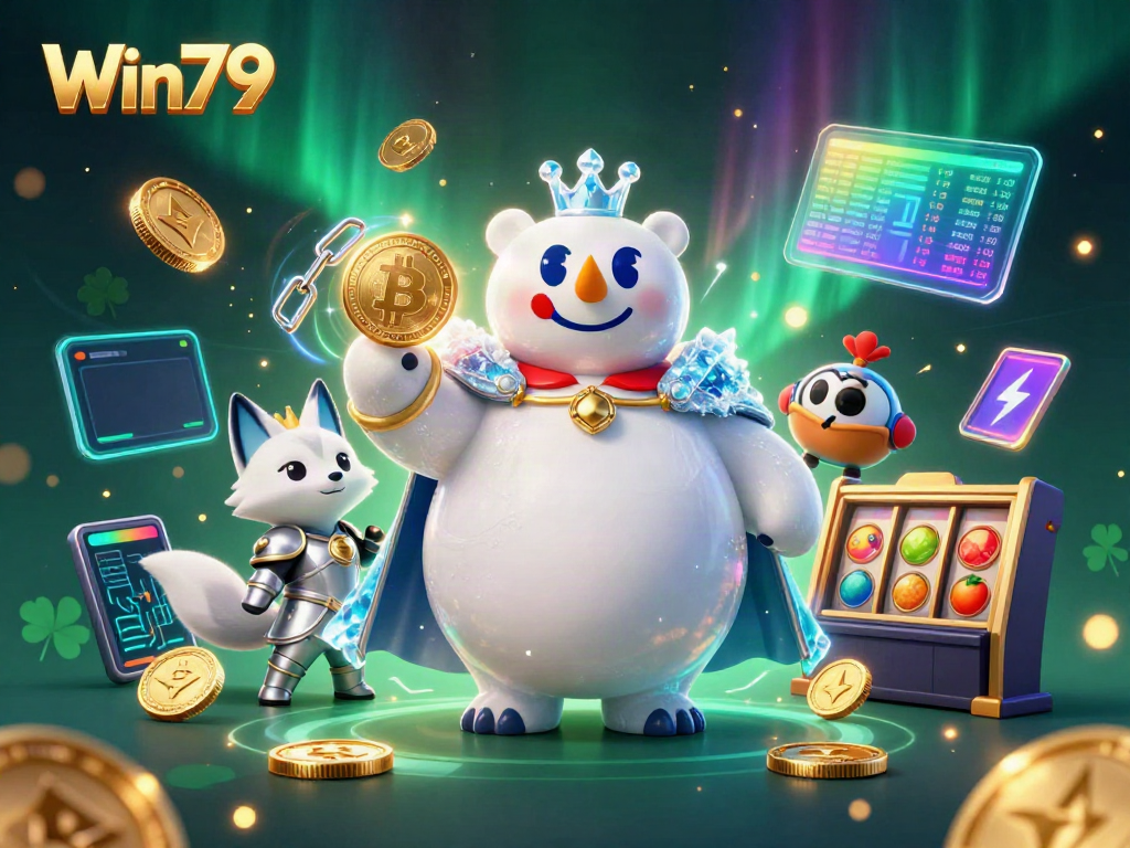 Win79 promotes thrilling gaming experiences with vibrant slot reels, crypto, and adventurous characters.