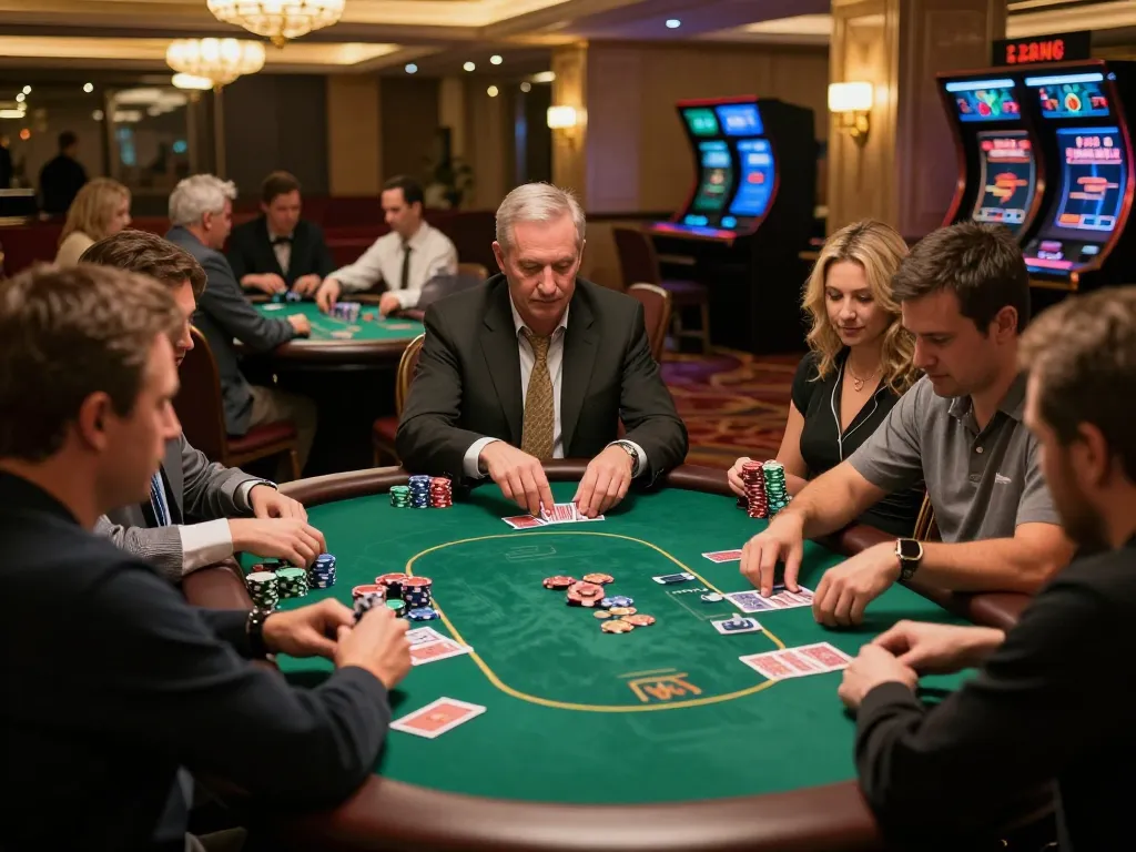 Players engaging in poker at mm888 casino, showcasing vibrant gameplay and strategic interactions.