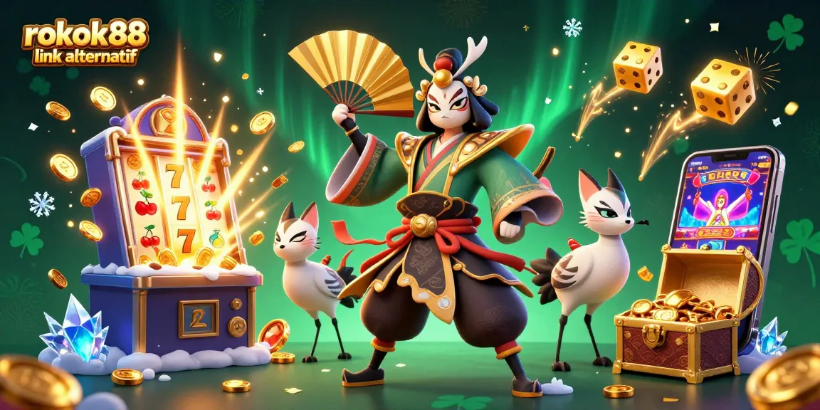 Experience the thrill of gambling with rokok88 link alternatif showcased in a vibrant 3D casino illustration.