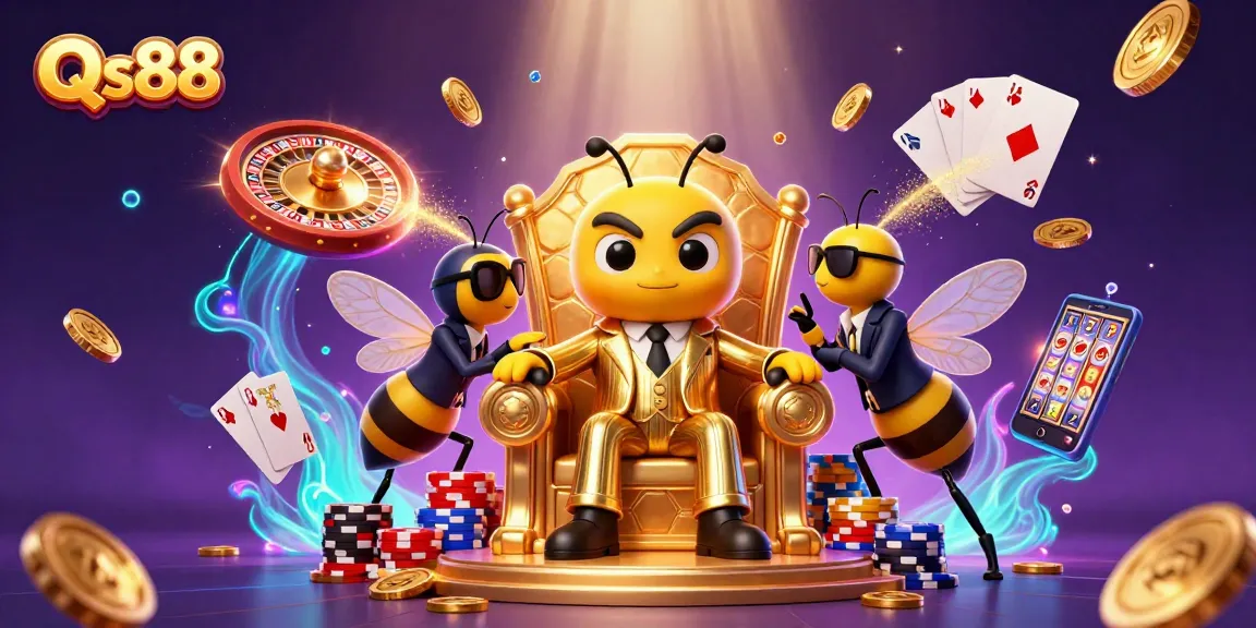 Experience the excitement of Qs88 with dazzling casino elements and captivating characters.