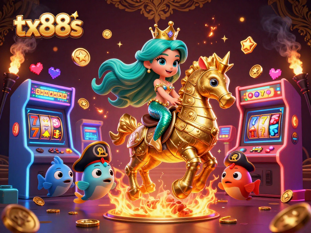 Win big with tx88s in this vibrant 3D mermaid-themed casino illustration showcasing lively games.