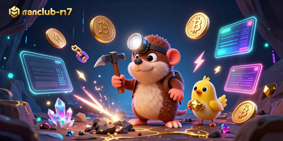 Engage with manclub-m7 in a vibrant scene showcasing a treasure hunter mole surrounded by Bitcoin and Ethereum, highlighting thrilling casino elements.