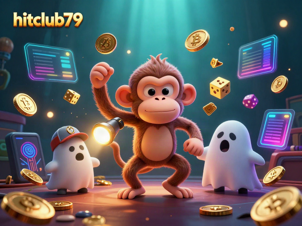 Engage in thrilling gameplay at hitclub79 with a playful monkey and a curious puppy in a haunted casino.