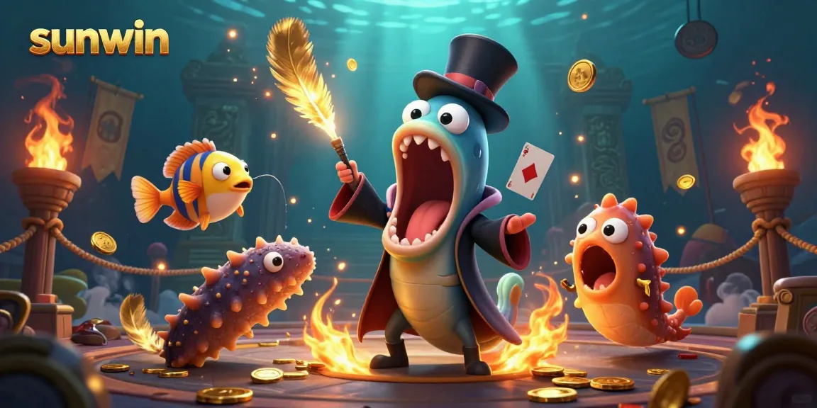 Experience thrilling card tricks with sunwin's magical underwater gambling scene featuring unique sea characters.