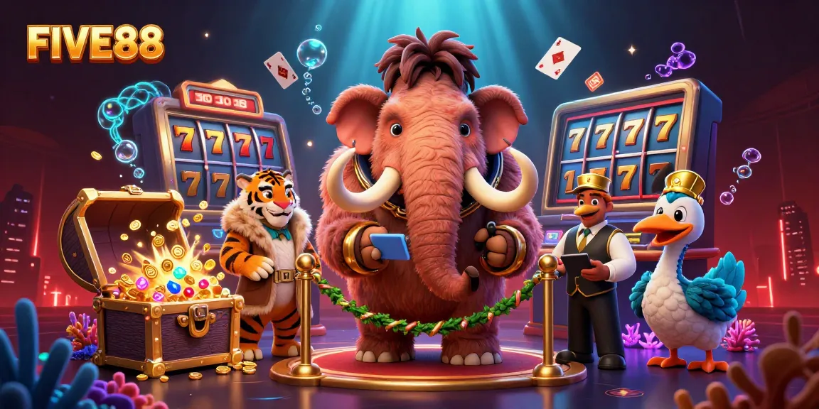 Experience the thrilling world of FIVE88 with a vibrant bouncer scene featuring rich casino elements.