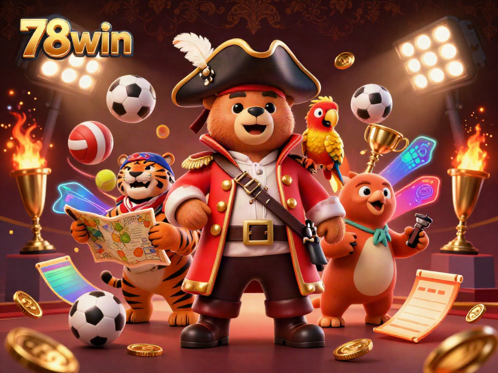 Experience thrilling gaming action with 78win in a vibrant pirate-inspired casino scene.