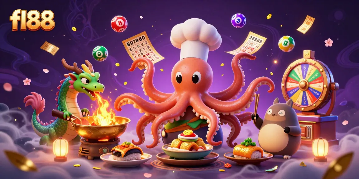 Experience the thrill of fl88 with a vibrant scene featuring dynamic lottery elements and playful characters.
