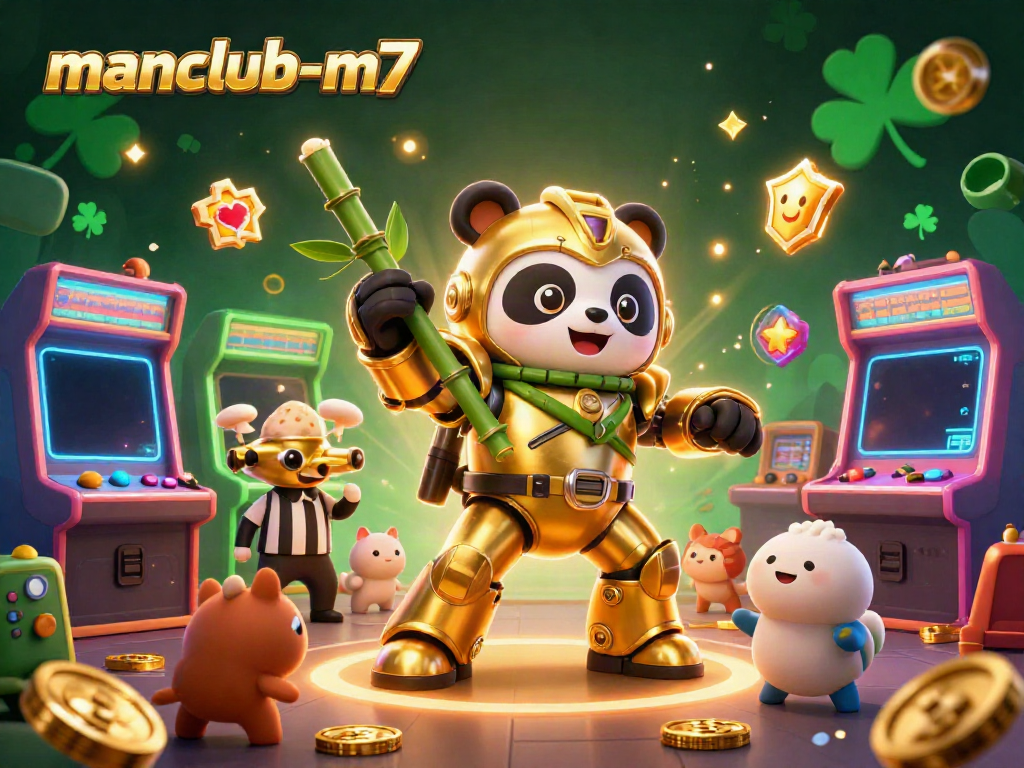 Experience manclub-m7's thrilling arcade-style casino action with vibrant gaming characters.