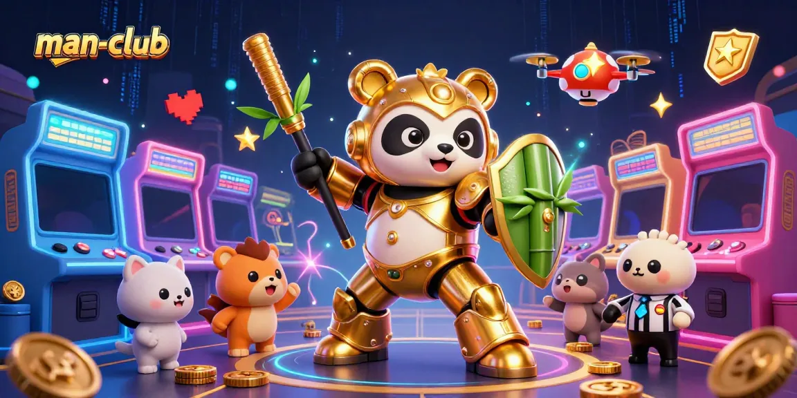 Experience man-club excitement with a golden panda battling in a vibrant casino arena.