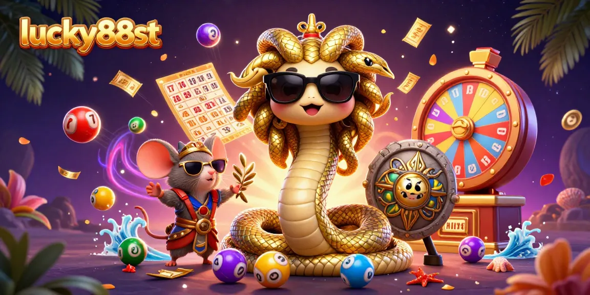 Engage with lucky88st's thrilling lottery scene featuring animated characters and dynamic game elements.