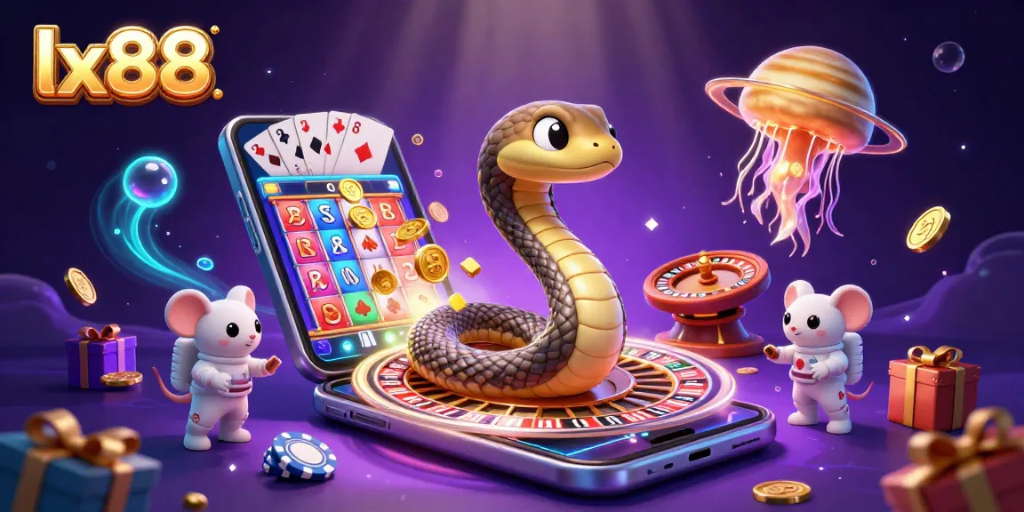 Engage with lx88’s cosmic-themed casino featuring a Saturn ring snake roulette wheel with astronaut mice betting.