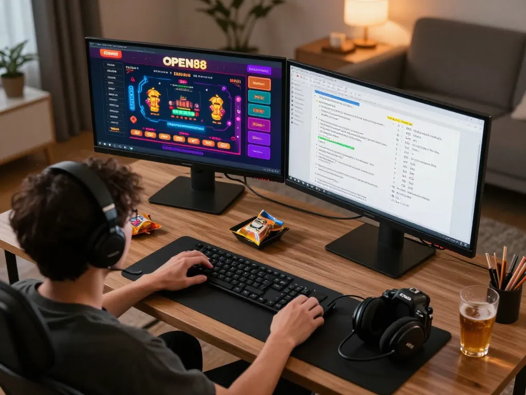 Engaging in strategic gameplay on open88's online casino interface while managing bets and notes.