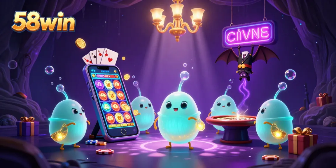 Experience the excitement of 58win with a vibrant cave casino lit by glowing creatures and thrilling games.