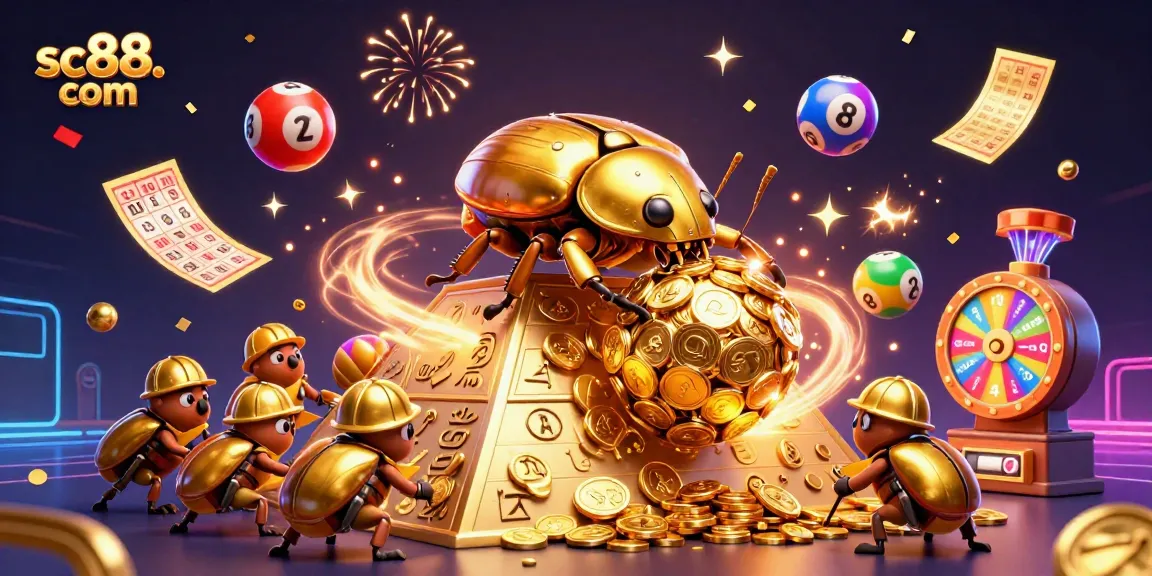 Experience thrilling games at sc88. com with dynamic lottery balls and golden prizes bursting around cheerful beetles.
