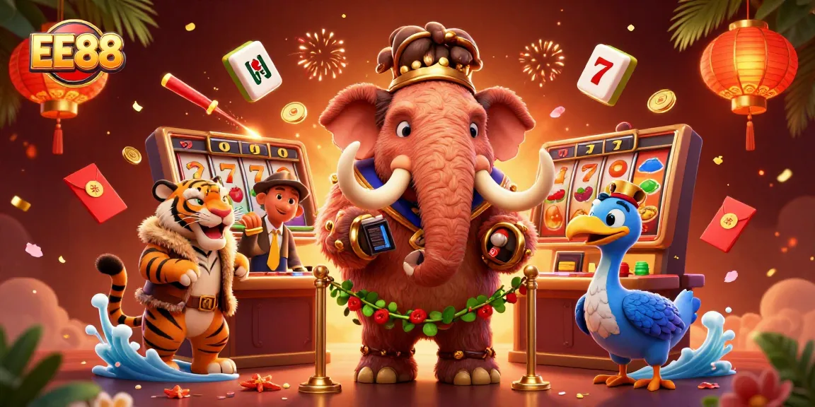 Join the excitement at EE88 with a vibrant casino scene featuring classic winning symbols.