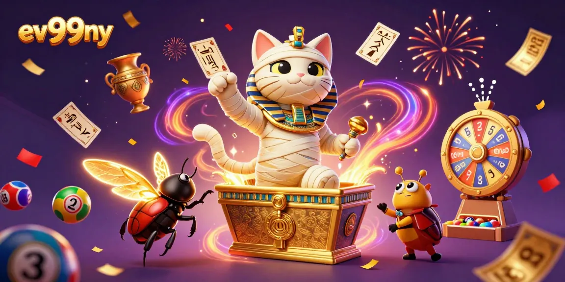 ev99ny enhances the casino experience with vibrant lottery balls and energetic gaming scenes.