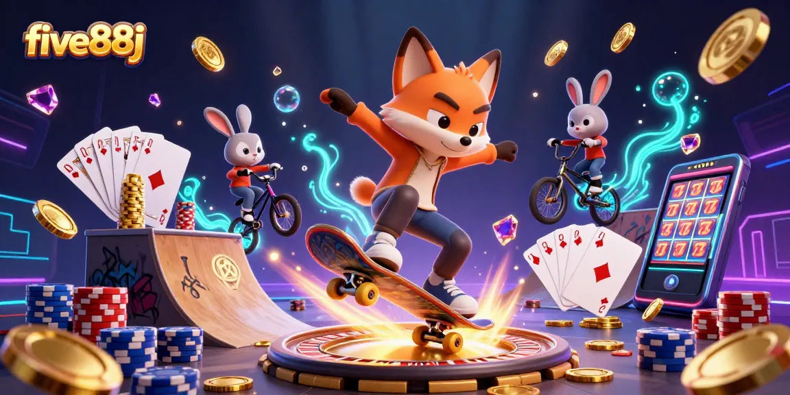 Experience wins with five88j as a 3D fox and rabbit showcase casino excitement.