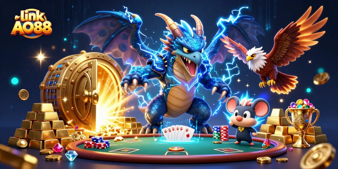 Enjoy thrilling action at link AO88 with a powerful dragon, hawk, and thunder mouse amidst poker elements.