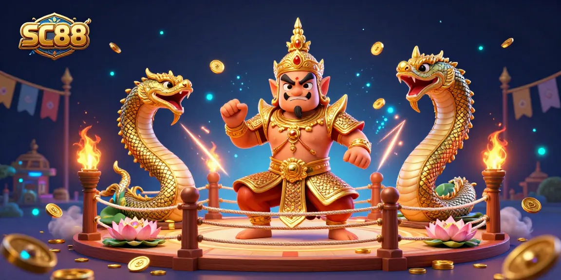 Play thrilling games at SC88 featuring a cartoon yaksha guardian with golden armor and vibrant casino elements.