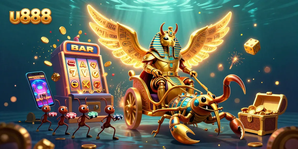 Experience the vibrant casino excitement with u888's massive slot machine bursts and golden characters.