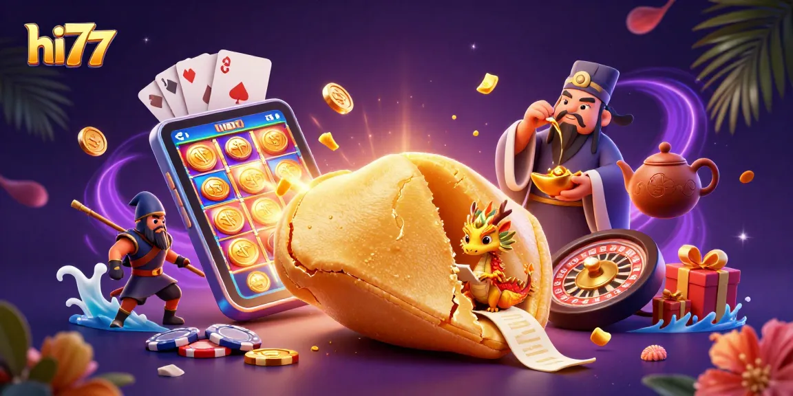 Experience exciting wins with hi77 in this dynamic, colorful casino adventure illustration.